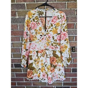 SHEIN Romper Size Large Floral And Eyelet White POCKETS